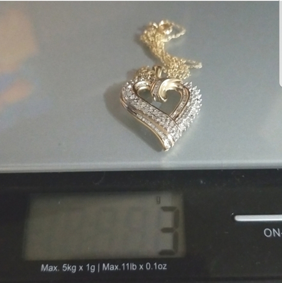 10K Yellow Gold Diamond Heart Necklace - Picture 11 of 11